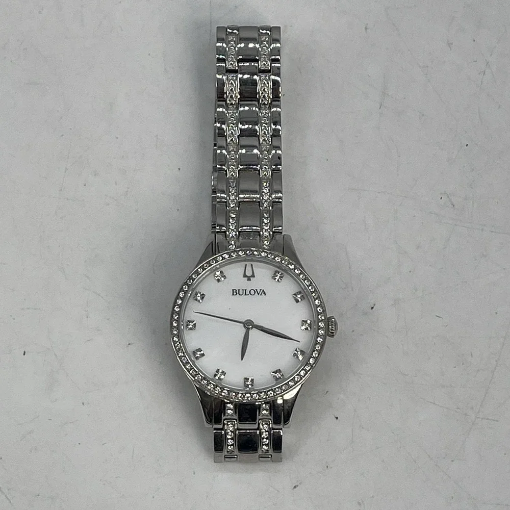 Bulova 96X145 Womens Watch 32mm MOP Dial Crystals Diamond Needs Battery 7.75